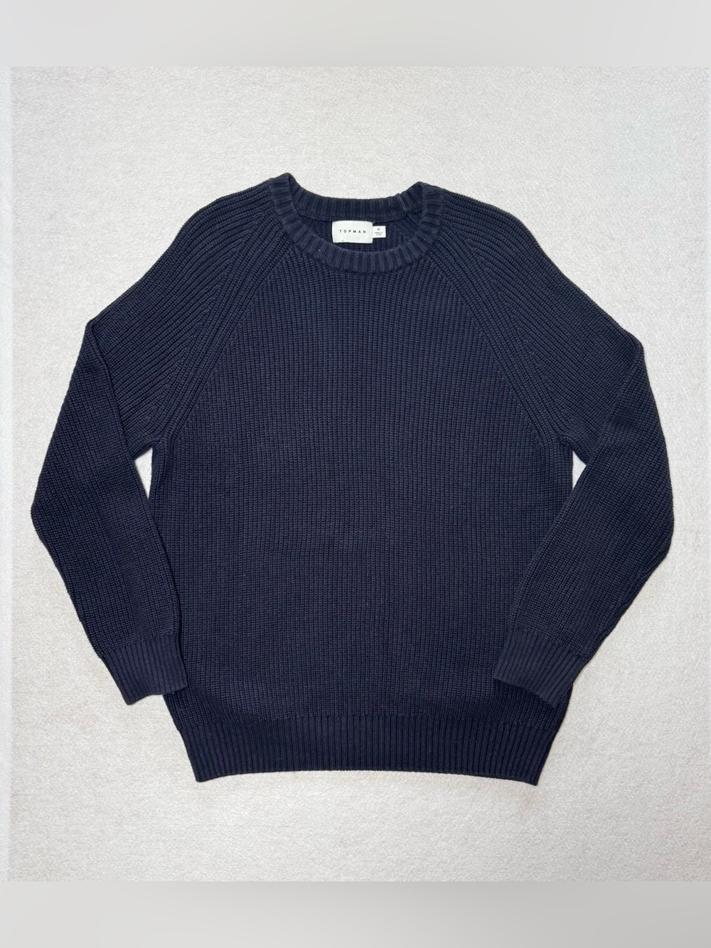 Topman Men’s Medium Navy Blue Chunky Knit Crewneck Sweater